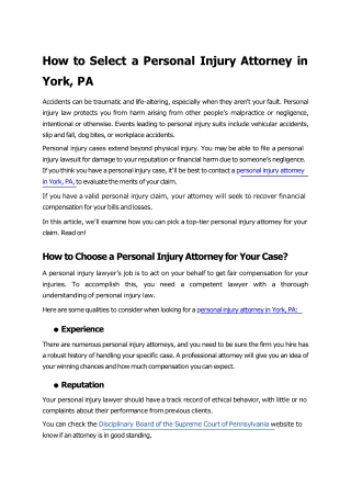 How to Select a Personal Injury Attorney in York, PA