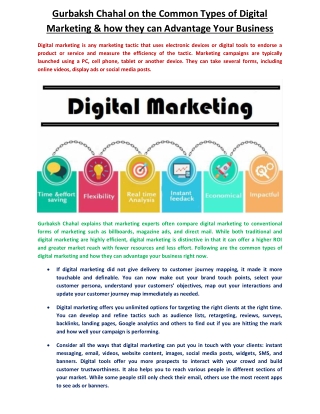 Gurbaksh Chahal  on the Common Kinds of Digital Marketing & how they can Benefit Your Business
