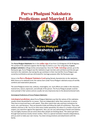 Purva Phalguni Nakshatra Predictions and Married Life