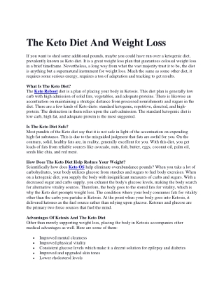 The Keto Diet And Weight Loss