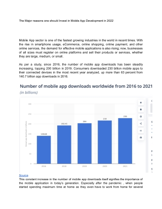 _The Major reasons one should Invest in Mobile App Development in 2022