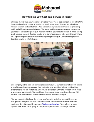 How to Find Low Cost Taxi Service in Jaipur
