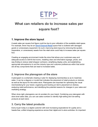 What can retailers do to increase sales per square foot?