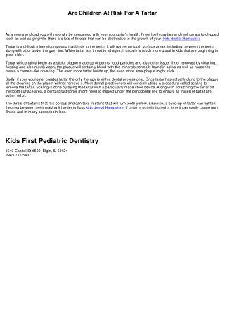 Are Children At Risk For A Tartar
