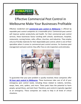 Effective Commercial Pest Control in Melbourne Make Your Businesses Profitable