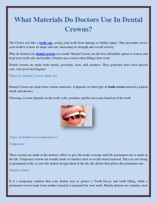 What Materials Do Doctors Use In Dental Crowns?
