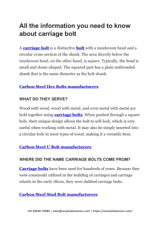 All the information you need to know about carriage bolt