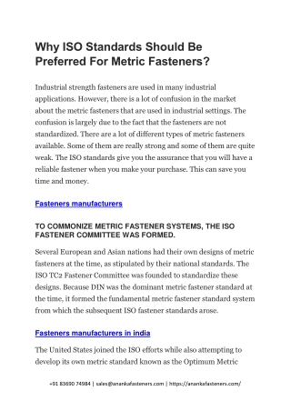 Why ISO Standards Should Be Preferred For Metric Fasteners