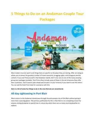 5 Things to Do on an Andaman Couple Tour Packages