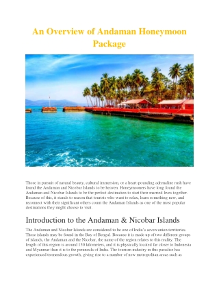 An Overview of Andaman Honeymoon Package