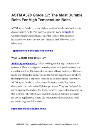 ASTM A320 Grade L7 The Most Durable Bolts For High Temperature Bolts