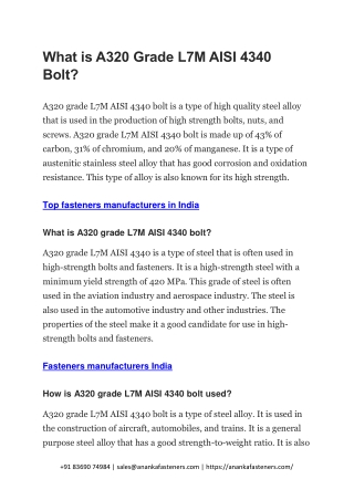 What is A320 Grade L7M AISI 4340 Bolt