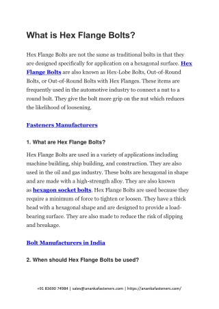 What is Hex Flange Bolts