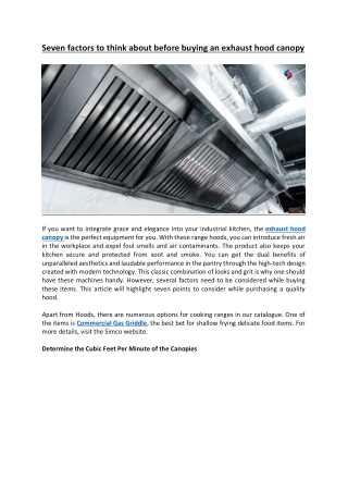 Seven factors to think about before buying an exhaust hood canopy