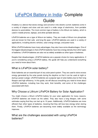 LiFePO4 Battery in India- Complete