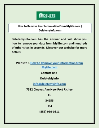 How to Remove Your Information From Mylife.com | Deletemyinfo.com