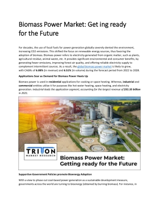 Biomass Power Market: Getting ready for the Future