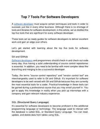 Top 7 Tools For Software Developers