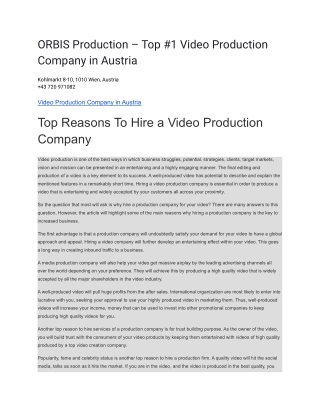 ORBIS Production – Top #1 Video Production Company in Austria