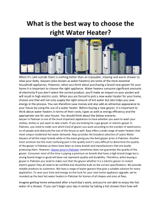 What is the best way to choose the right Water Heater