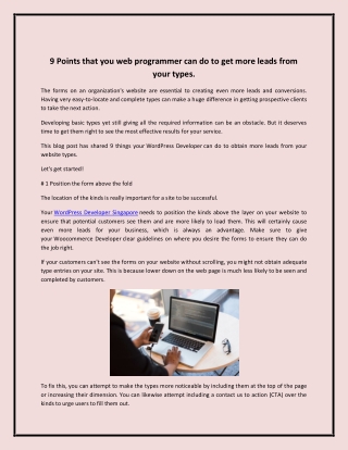 9 Points that you web programmer can do to get more leads from your types