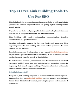 Top 21 Free Link Building Tools To Use For SEO