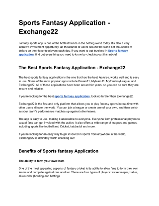 Sports Fantasy Application - Exchange22