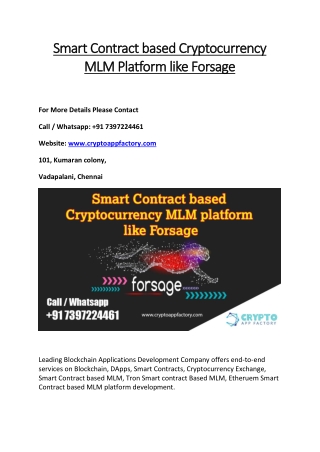 Smart Contract based Cryptocurrency MLM Platform like Forsage