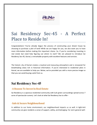 Sai Residency Sec-45 - A Perfect Place to Reside In!