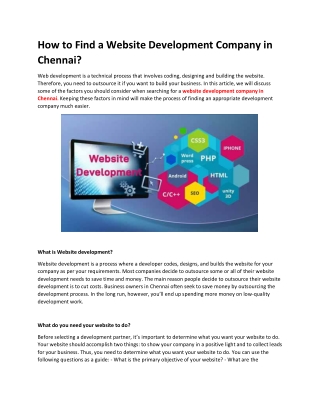 How to Find a Website Development Company in Chennai