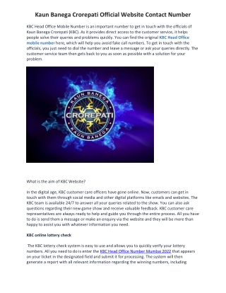 Kaun Banega Crorepati Official Website Contact Number