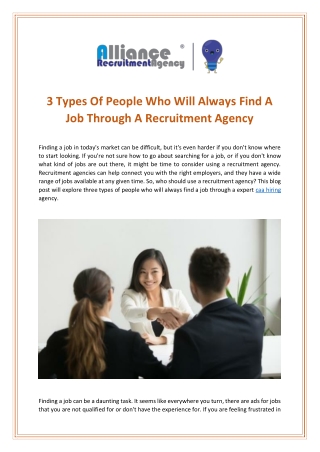 CAA Hiring - Alliance Recruitment Agency