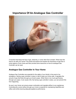 Importance Of An Analogue Gas Controller