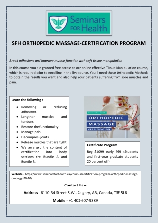 SFH ORTHOPEDIC MASSAGE-CERTIFICATION PROGRAM