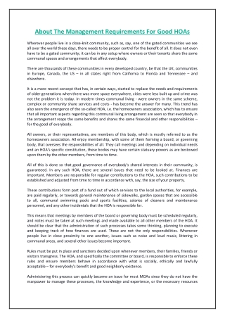About The Management Requirements For Good HOAs
