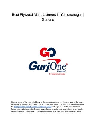 Best Plywood Manufacturers in Yamunanagar _ Gurjone