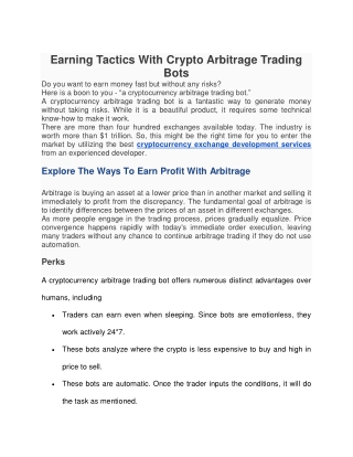Earning Tactics With Crypto Arbitrage Trading Bots
