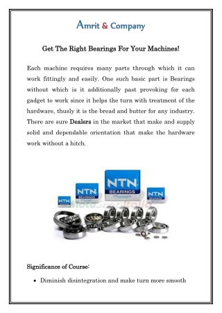 NTN Bearing Distributors in Delhi | Call 9870276013 | Amrit & Company
