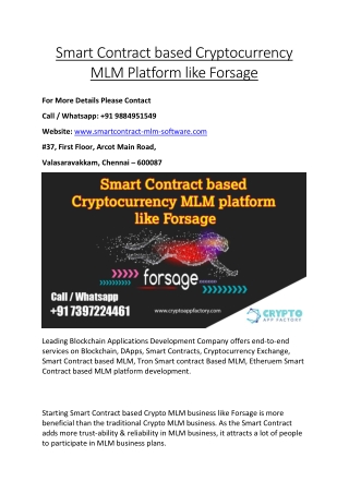 Smart Contract based Cryptocurrency MLM Platform like Forsage