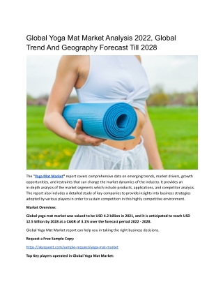 Global Yoga Mat Market Analysis 2022, Global Trend And Geography Forecast Till