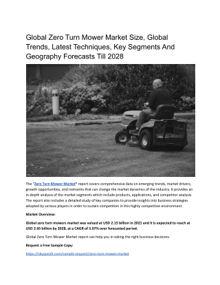 Global Zero Turn Mower Market Size, Global Trends, Latest Techniques