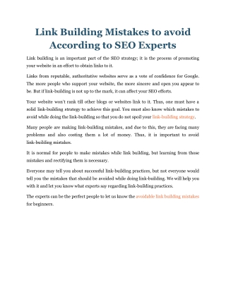 Link Building Mistakes to avoid According to SEO Experts