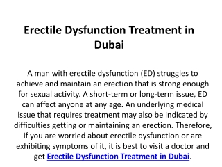 Erectile Dysfunction Treatment in Dubai