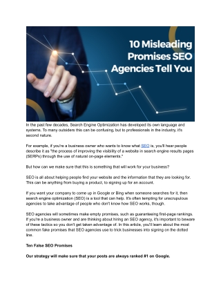 10 Misleading Promises SEO Agencies Tell You
