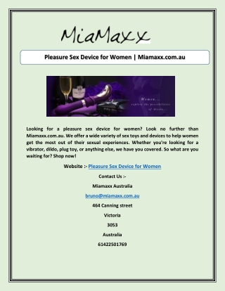 Pleasure Sex Device for Women | Miamaxx.com.au