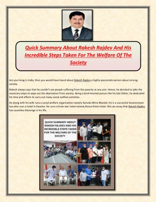 Quick Summary About Rakesh Rajdev And His Incredible Steps Taken For The Welfare Of The Society
