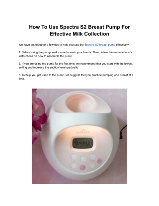 How To Use Spectra S2 Breast Pump For Effective Milk Collection