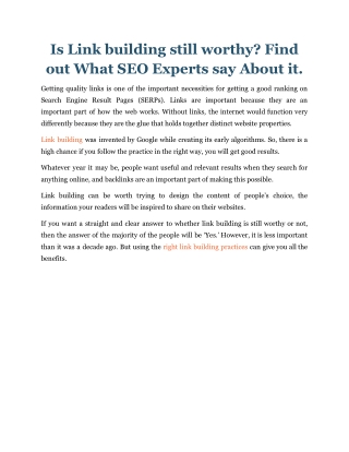 Is Link building still worthy? Find out What SEO Experts say About it.
