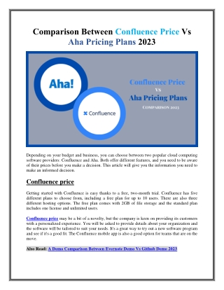Comparison Between Confluence Price Vs Aha Pricing Plans 2023