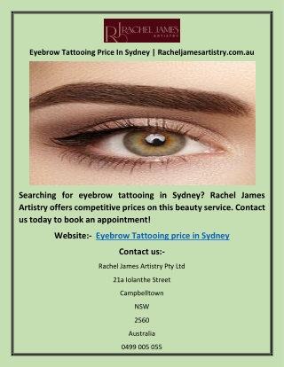 Eyebrow Tattooing Price In Sydney | Racheljamesartistry.com.au